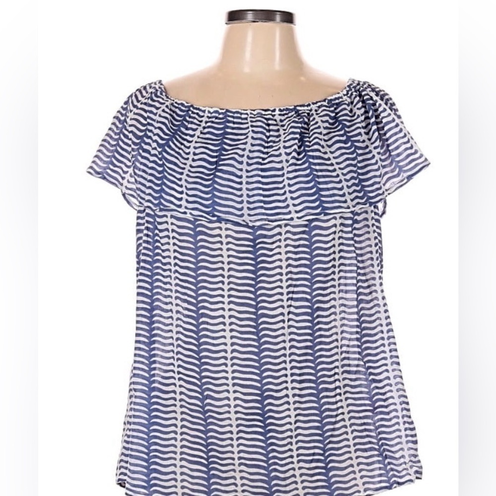 Oliphant Navy and White Ruffle Blouse